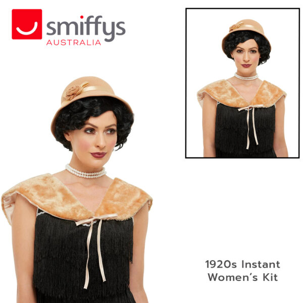 1920s Deluxe Instant Women’s Costume Kit, Gold Cloche Hat & Stole - Image 3
