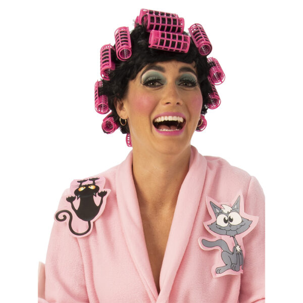 Crazy Cat Lady Women’s Dressing Gown Costume with Wig - Std - Image 2