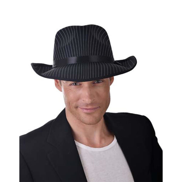 Gangster Deluxe Pinstripe Black Hat - Men's Costume Accessory