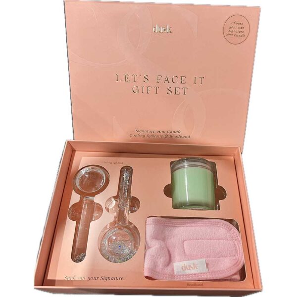 DUSK LET’S FACE IT GIFT SET WITH SIGNATURE MINI CANDLE IN TANGERINE & LIME