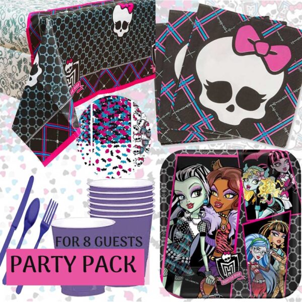 Monster High Licensed Birthday Party Tableware Pack for 8 Guests w Tablecover + Free Confetti