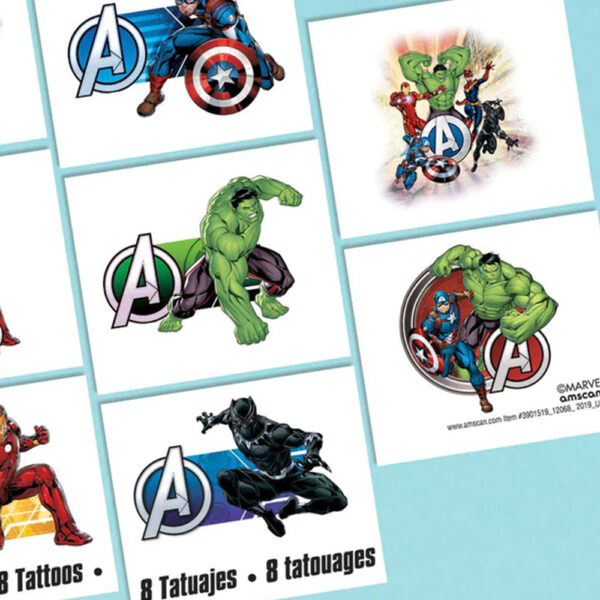 Marvel Avengers Birthday Party Supplies - Kids Superhero Tattoo 8pcs - Image 3
