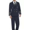 Men's Aviation Pilot Costume, Navy Blue Suit with Hat S: Large