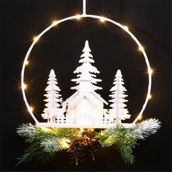 A Christmas Scene Light-Up 27cm Wooden Hanging Festive Home Decoration