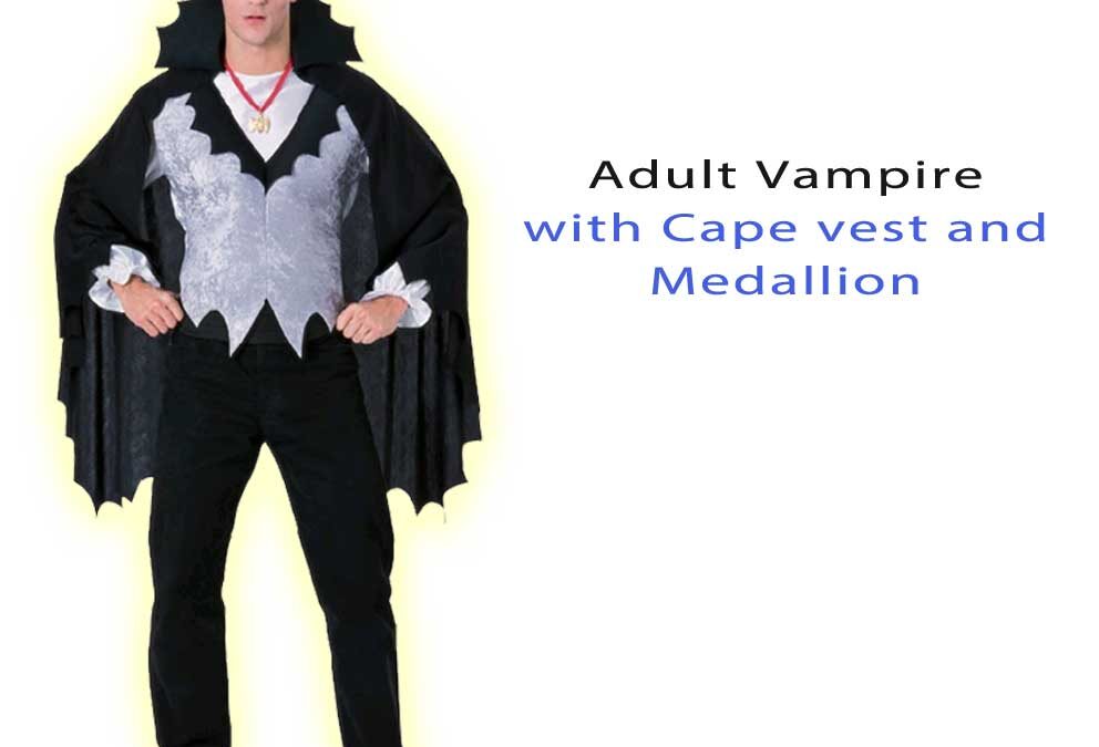 Adult Mens Vampire Black Silver Halloween Costume Cape Vest Medallion S:Std