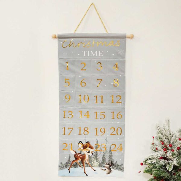 Bambi Christmas Velour Advent Calendar w Gold Foil Pockets & Ropes 76 cm