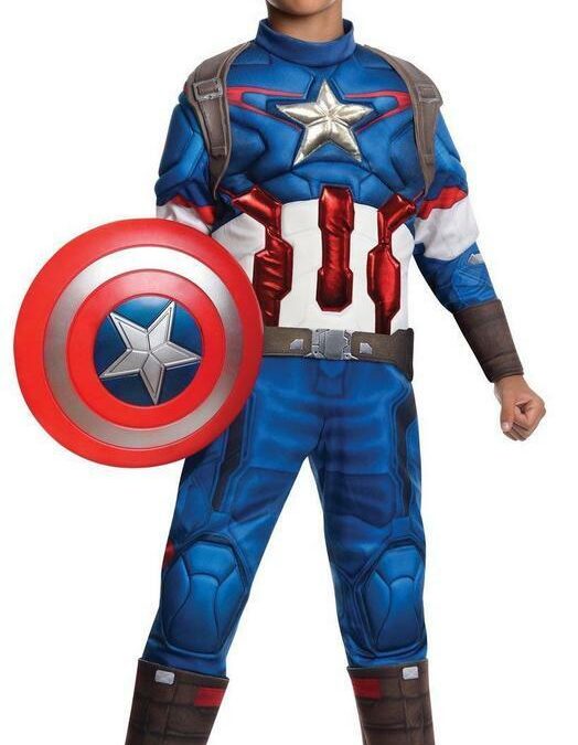 Captain America Avengers Boys Superhero Deluxe Muscle Costume S-M-L Child