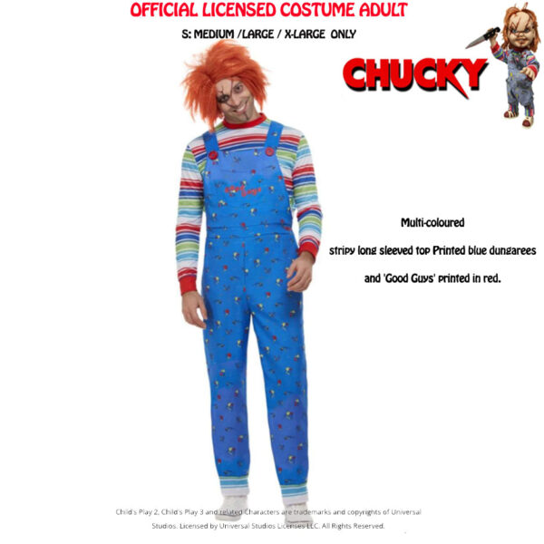 Adult Chucky Costume Mens Ladies Killer Doll Halloween Horror Fancy Dress Outfit - Image 2