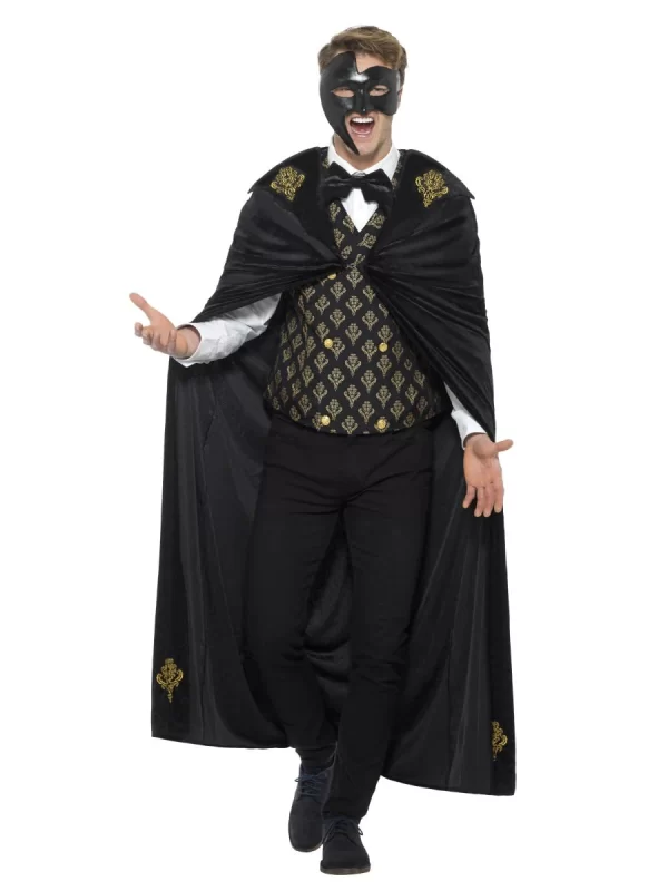 Deluxe Phantom Of the Opera Men's Halloween Costume Adult - Black & Gold S: Large
