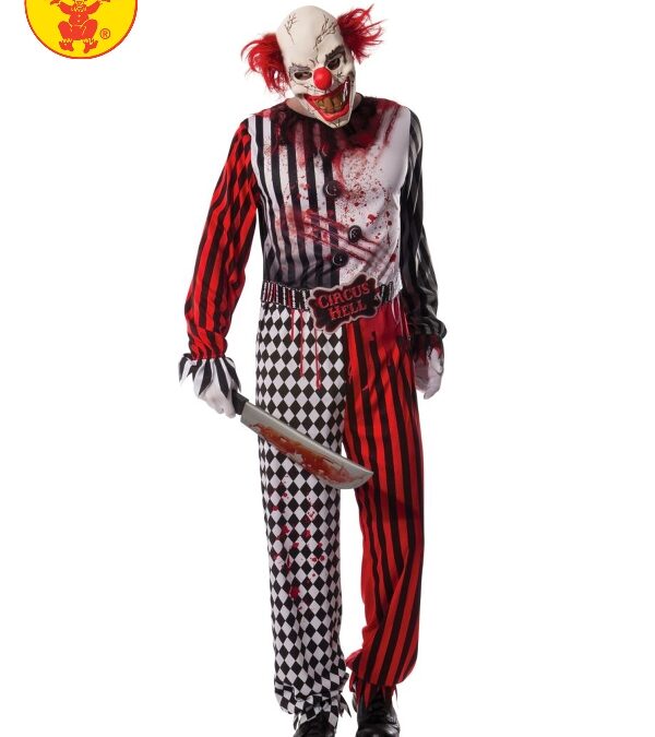 Evil Clown Jester Halloween Jumpsuit Costume Adult IT Horror Pennywise Fancy Dress Std