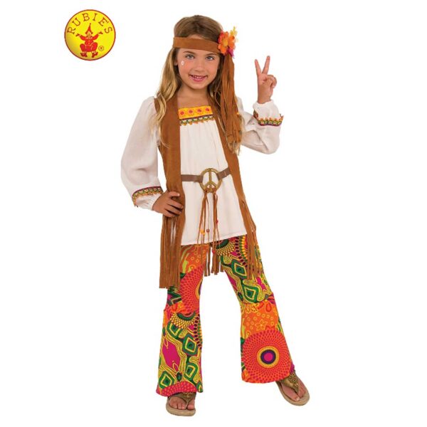 60s FLOWER CHILD GROOVY HIPPIE COSTUME FANCY DRESS FOR GIRLS S/M