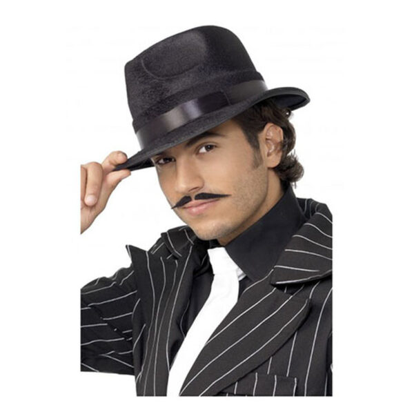 Black Gangster Style Fedora Hat with Silk Ribbon Men's Mobster Costume Accessory