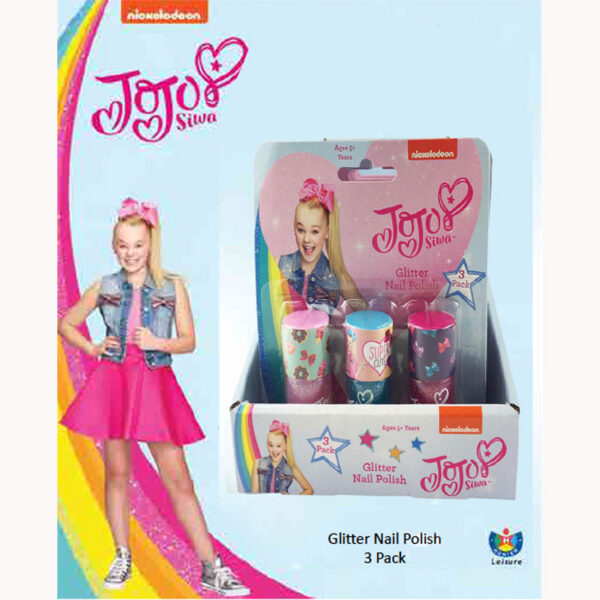 JoJo Siwa Licensd Glitter Nail Polish for Girls - 3 Pack Ages 5+