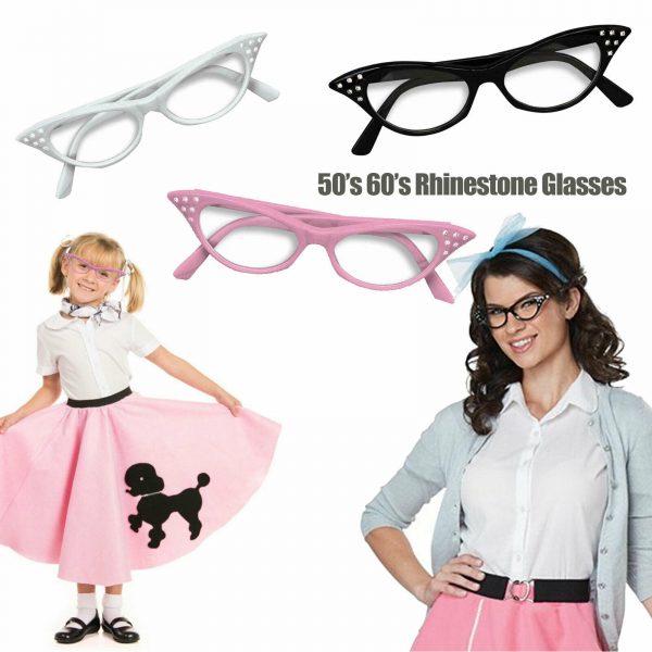 1950's Rock N Roll Black Diamante Ladies Costume Glasses Rhinestone Edna Womens - Image 3