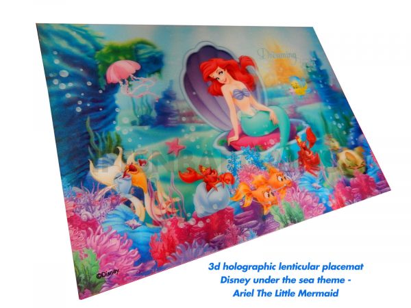 4 x Disney Ariel Mermaid Child Dinner Place Mats Table 3D Lenticular Wipes Clean - Image 3