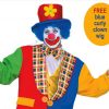 Clown Circus Party Entertainer Costume Adult Jester Tux Hat FREE Blue AFRO Wig - Image 3