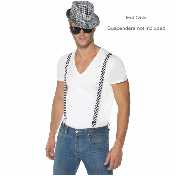 Hat Black White Checks Trilby Fedora Racing Derby Adult Mens Costume Accessory - Image 3