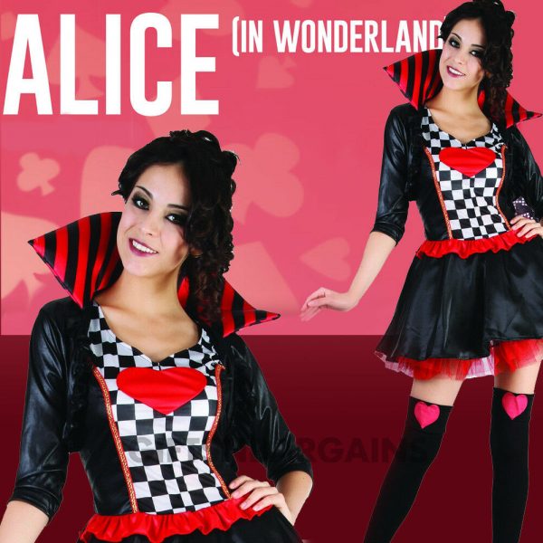Queen Of Hearts Costume Women Adult Fancy Dress Alice in Wonderland Book Week