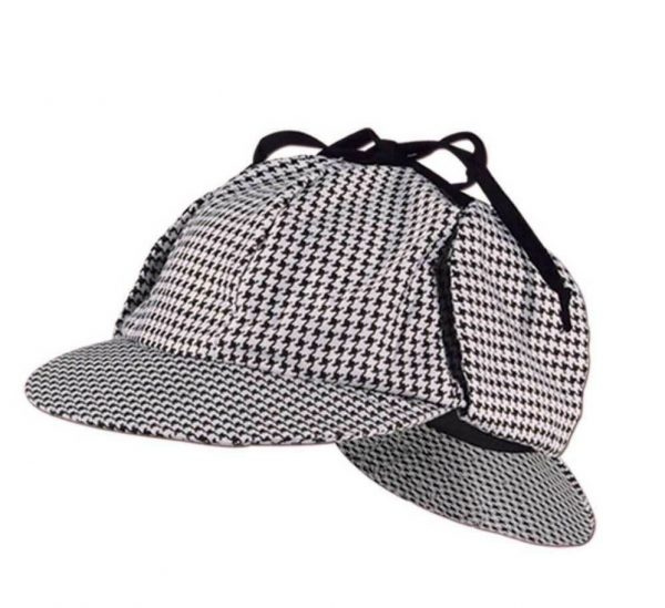 Sherlock Holmes Hat Detective Costume Cap Deerstalker Houndstooth Ear Flap Check - Image 3