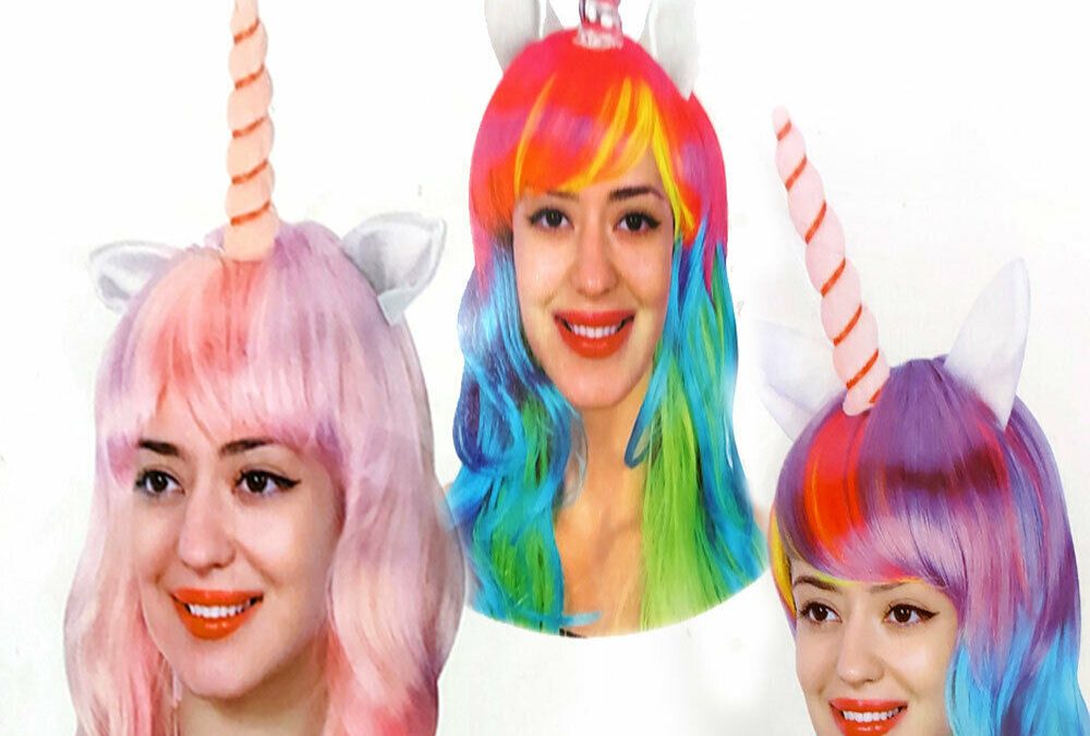 Unicorn Costume Wigs Colour Synthetic Wavy Anime Mardigras Adult Rainbow Cosplay