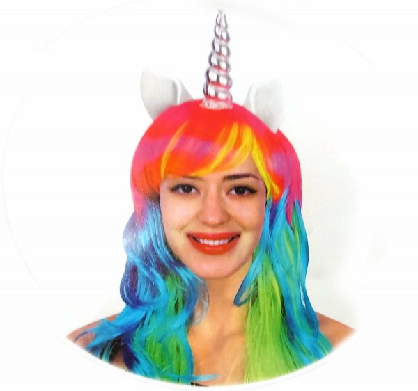 Unicorn Costume Wigs Colour Synthetic Wavy Anime Mardigras Adult Rainbow Cosplay - Image 4