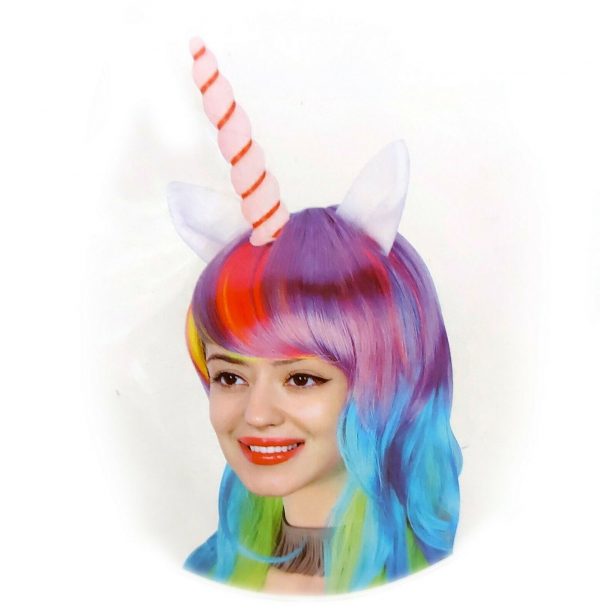 Unicorn Costume Wigs Colour Synthetic Wavy Anime Mardigras Adult Rainbow Cosplay - Image 5