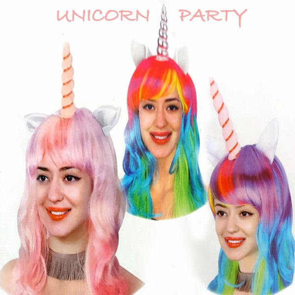 Unicorn Costume Wigs Colour Synthetic Wavy Anime Mardigras Adult Rainbow Cosplay