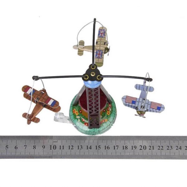 Wind Up TIN TOY Rotating Aeroplane Carousel Airplane Clockwork Collectible Gift - Image 7