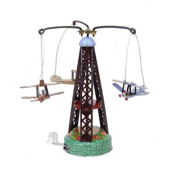 Wind Up TIN TOY Rotating Aeroplane Carousel Airplane Clockwork Collectible Gift - Image 9
