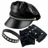 Bad Boy Biker Gang Outlaw Costume Accessory Kit w Hat Gloves Choker Adult Men - Image 3