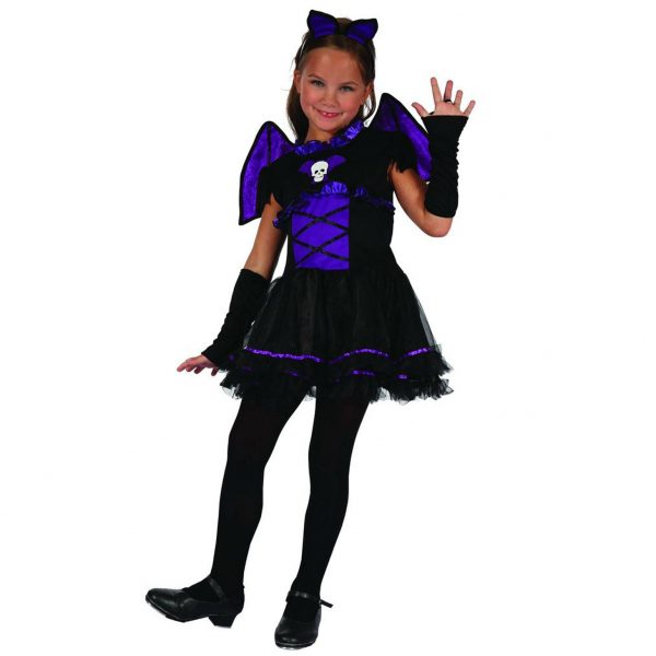 Bat Girl Costume Halloween Witch Vampire Purple Wings Dress Gloves Hband S/M/L - Image 3