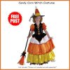 Candy Corn Witch Child Girls Kids Halloween Party Costume Small / Medium w Hat