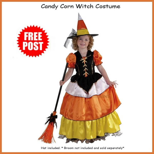 Candy Corn Witch Child Girls Kids Halloween Party Costume Small / Medium w Hat