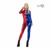 Fever Miss Jester Whiplash Costume Red & Blue, Zip-Up Cat Suit Clown HarleyQuinn
