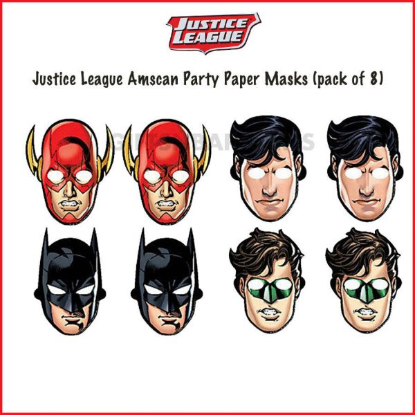 Justice League Boys Birthday Party Supplies Face Masks 8 Pack Superheroes Favour