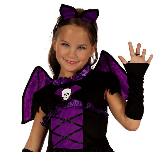 Bat Girl Costume Halloween Witch Vampire Purple Wings Dress Gloves Hband S/M/L - Image 4