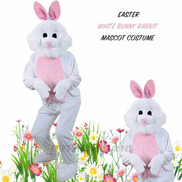 White Bunny Rabbit Mascot Adult Easter Fancy Dress Costume Men Jumpsuit Onesize - Image 3