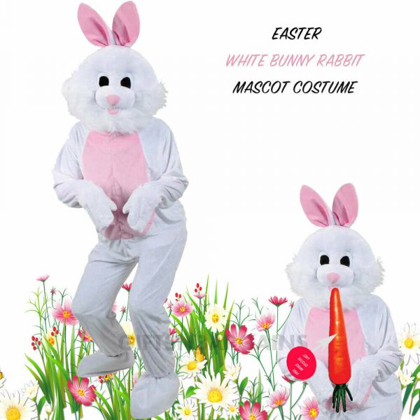 White Bunny Rabbit Mascot Adult Easter Fancy Dress Costume Men Jumpsuit Onesize
