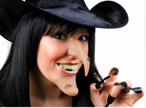 Witch Costume Accessory Set Black Hat Nose Pointy Chin Teeth Claws Halloween - Image 3