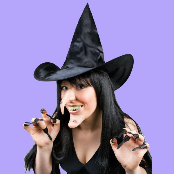 Witch Costume Accessory Set Black Hat Nose Pointy Chin Teeth Claws Halloween - Image 4