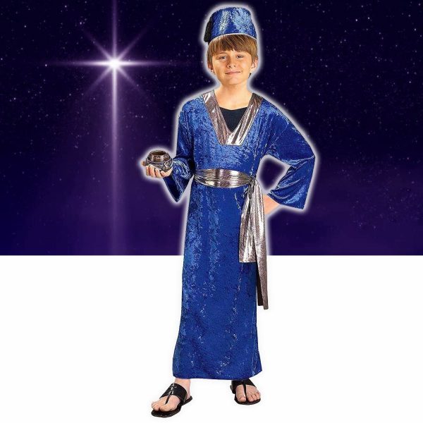 Biblical Times Blue Wise Man Men Child Costume 3-4y Christmas Magi Hat Robe Belt