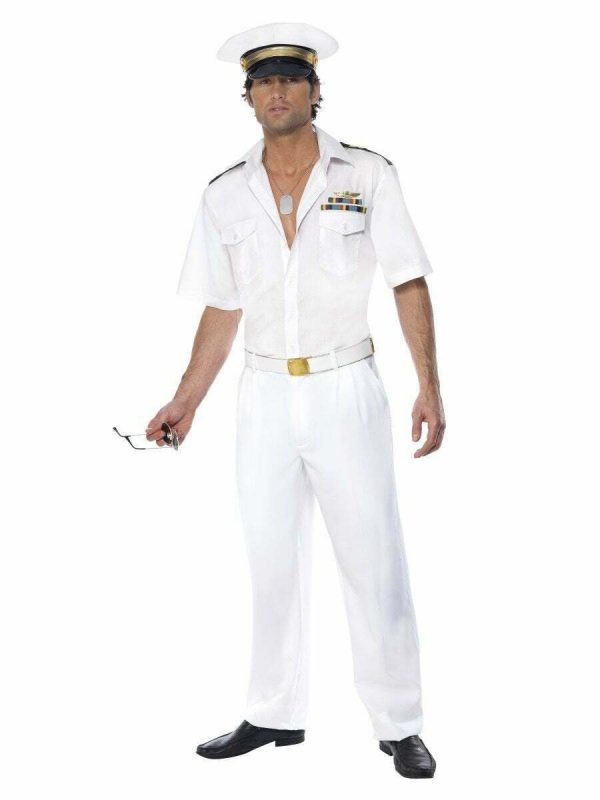 Top Gun Captain Costume Maverick Pete Mens Aviator Pilot Uniform 80s LICENSED