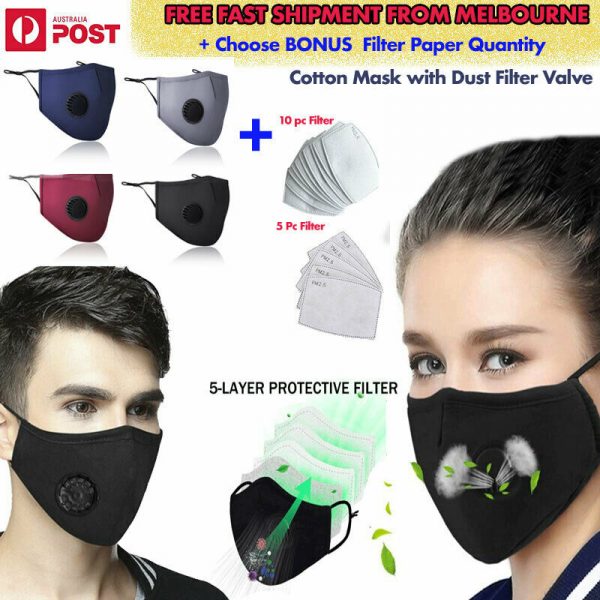 Washable Face Mask Mouth Reusable Anti-Pollution Cotton w Pocket filter Adult