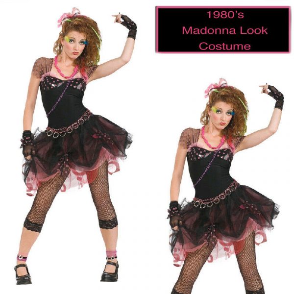 80's Pop Star Costume Fancy Dress Adult Madonna Rock Idol 1980s Party Ladies