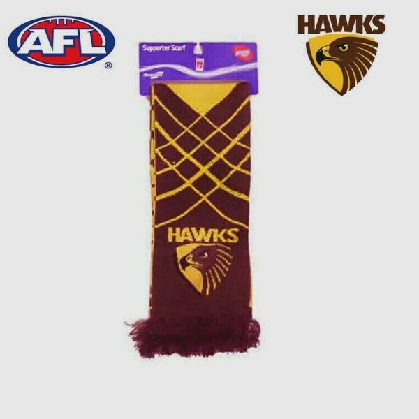 AFL HAWTHORN HAWKS APEX JACQUARD SCARF OFFICIAL FOOTY BROWN YELLOW LICENSED NEW - Image 3