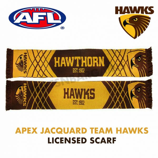 AFL HAWTHORN HAWKS APEX JACQUARD SCARF OFFICIAL FOOTY BROWN YELLOW LICENSED NEW - Image 6