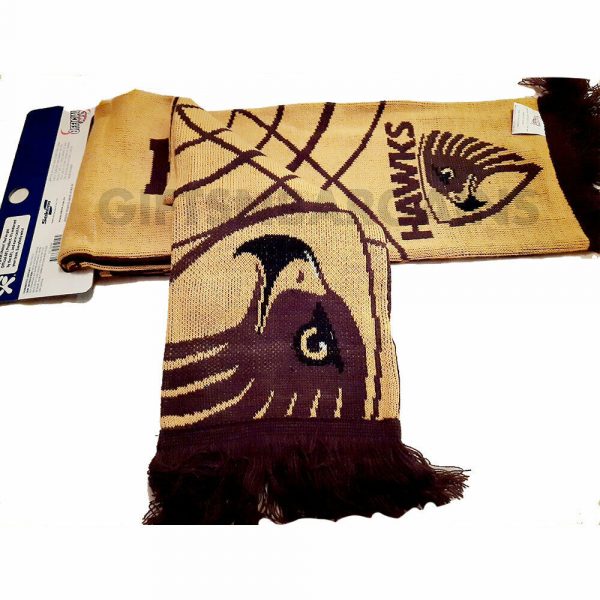 AFL HAWTHORN HAWKS APEX JACQUARD SCARF OFFICIAL FOOTY BROWN YELLOW LICENSED NEW
