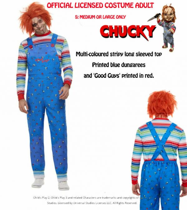 Adult Chucky Costume Mens Ladies Killer Doll Halloween Horror Fancy Dress Outfit