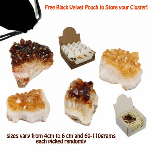 Citrine Crystal Cluster Gemstone Healing Vitality Abundance 5cm Free VELVET Bag