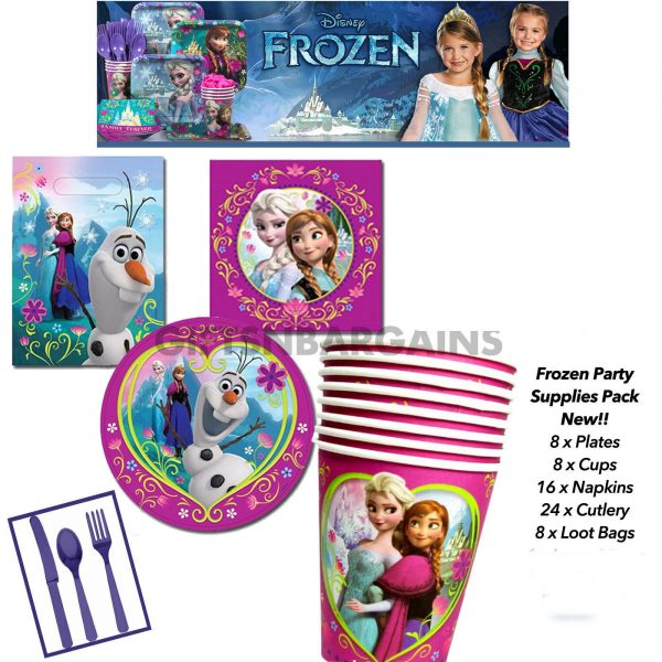 DISNEY FROZEN BIRTHDAY PARTY SUPPLIES CUPS PLATES LOOT BAGS NAPKINS CUTLERY